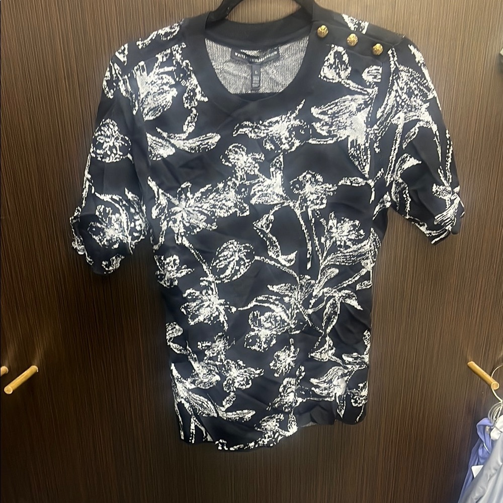 White House Black Market Black and White Short Sleeve Tee